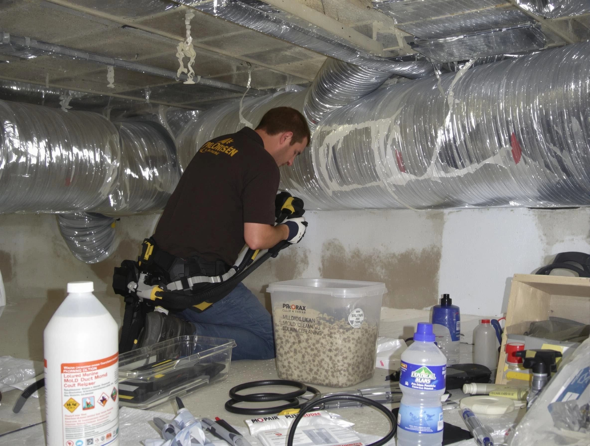 Lafayette Air Duct Cleaning specialist performing professional mold removal from air ducts in Lafayette