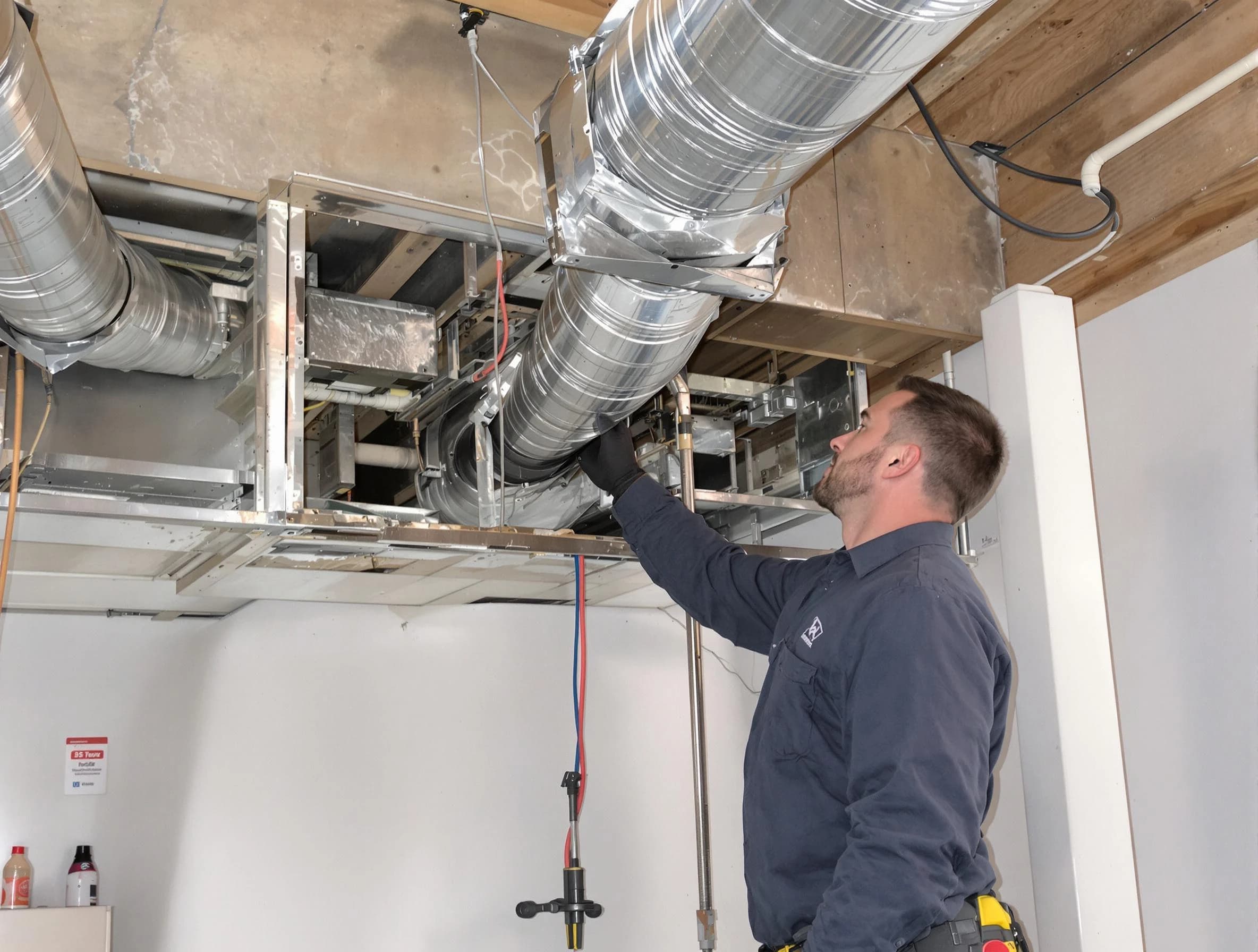 Lafayette Air Duct Cleaning technician performing professional air duct repair using specialized tools in Lafayette