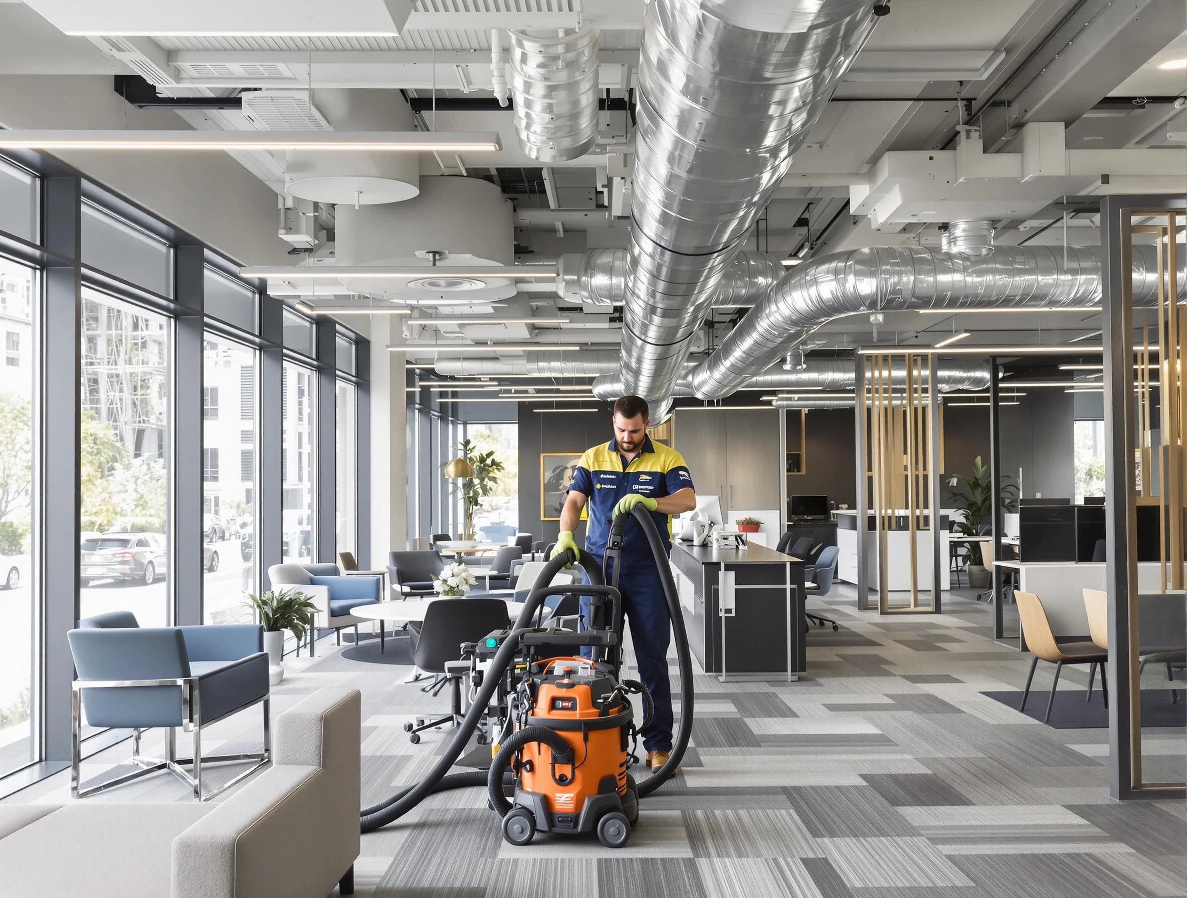 Lafayette Air Duct Cleaning team performing thorough commercial duct cleaning at a Lafayette business center