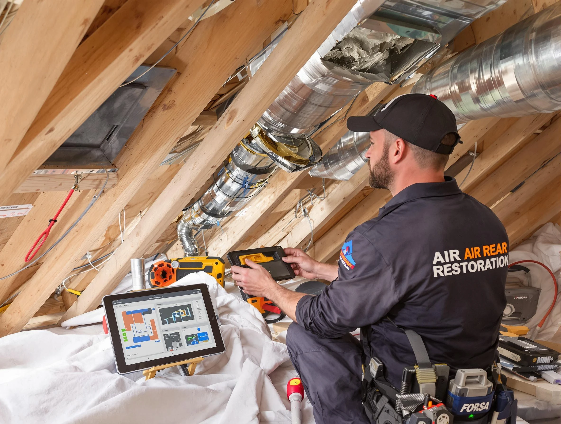 Lafayette Air Duct Cleaning technician performing precise duct repair work in Lafayette