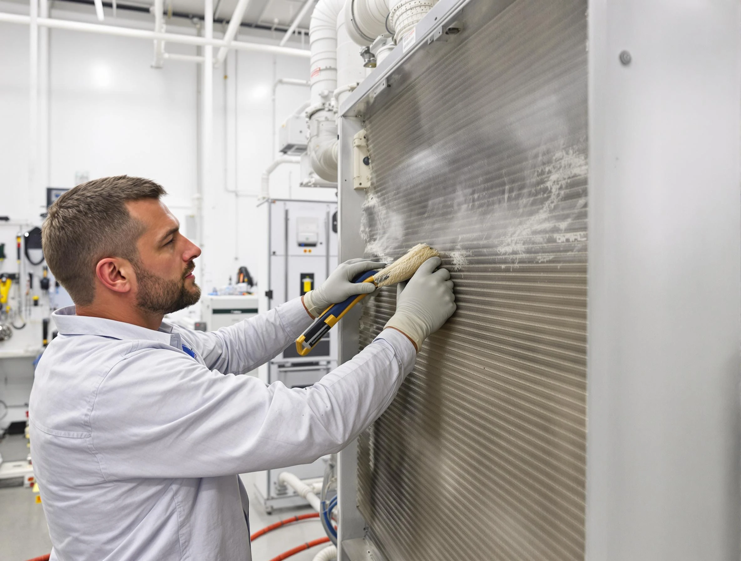 Lafayette Air Duct Cleaning technician performing precision commercial coil cleaning at a Lafayette business