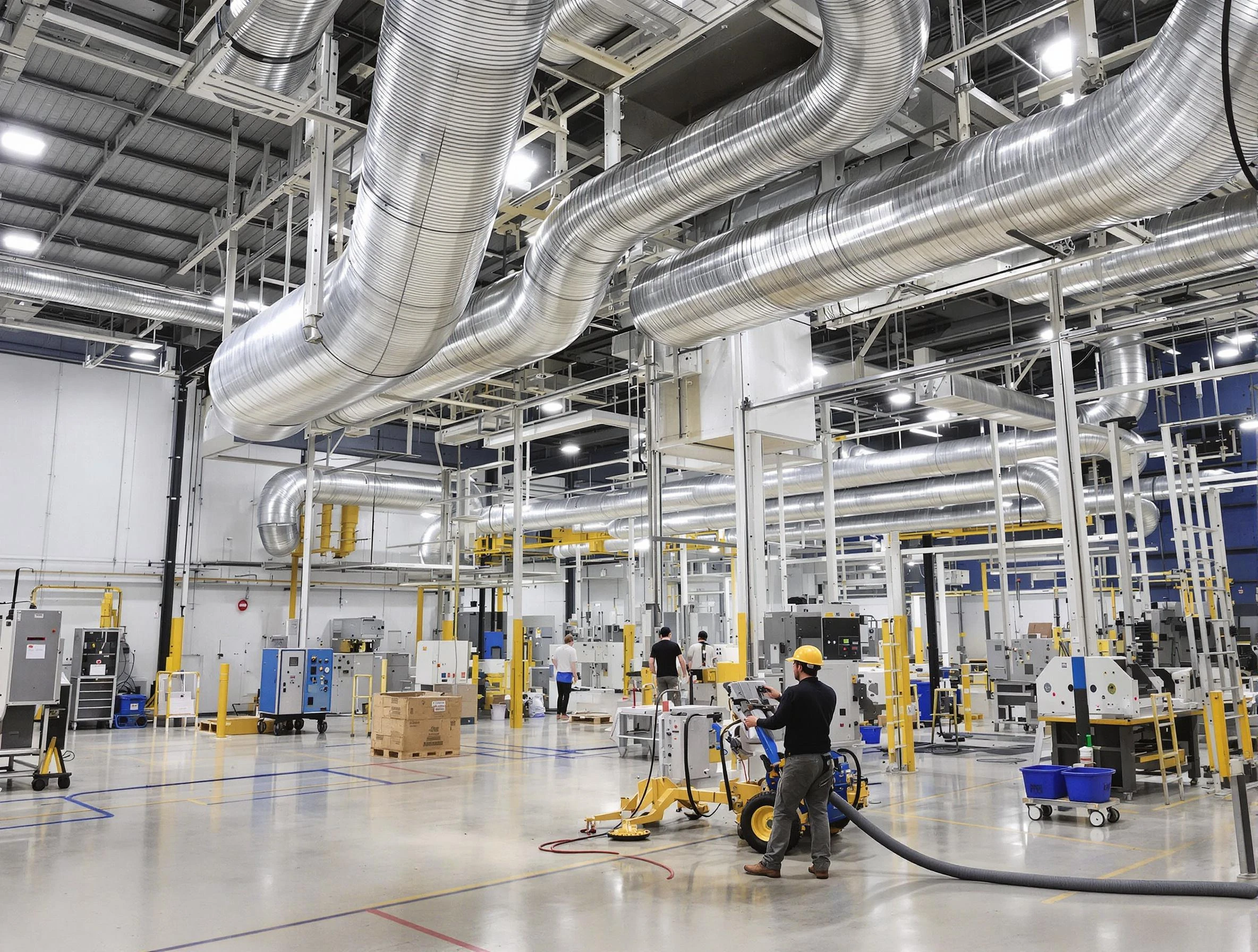 Lafayette Air Duct Cleaning team performing comprehensive industrial duct cleaning at a large facility in Lafayette